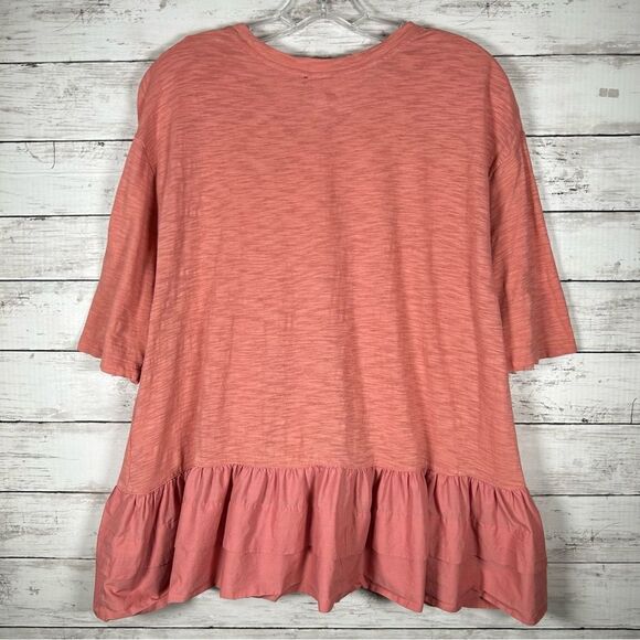Anthropologie Akemi + Kin Women's Blouse Salmon Cascade Ruffle Hem Top S - Picture 2 of 6
